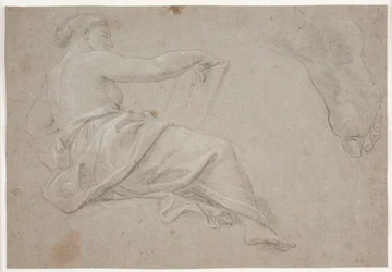 Femme drapée à demi-allongée avec un livre. Étude d