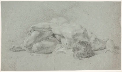 Étude de Modèle Masculin, Allongé, Recroquevillé