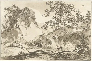 Paysage vallonné avec un homme au repos