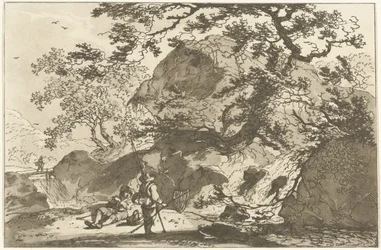 Paysage avec un pêcheur et un homme au repos (Douze dessins pour ceux qui apprennent à dessiner des paysages, série)