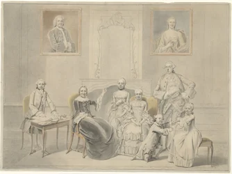 Les enfants de Pieter Cornelis Hasselaer et Clara Wendela Sautijn, dont les portraits sont accrochés au mur, avec leur grand-mère Wendela Eleonora Reael