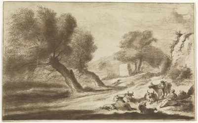 Paysage avec bergers au repos et bétail