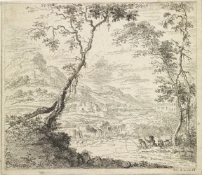 Paysage avec pêcheurs près d