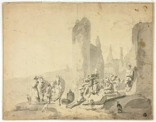 Scène portuaire avec divers personnages