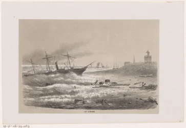 Navire en difficulté près de la plage pendant la tempête du 28 mai 1860