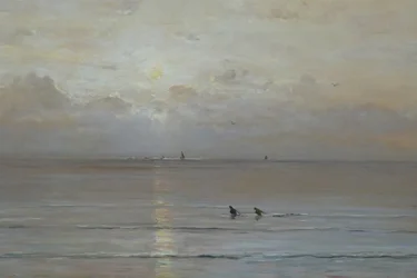 Néerlandais : Coucher de soleil avec des pêcheurs de crevettes
