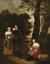 Un couple et une bergère dans un paysage