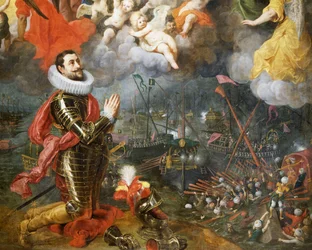 Don Alvaro de Bazan rendant grâce après la victoire sur les Turcs en 1580