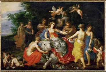 Europa et le taureau (peinture sur bois de chêne)