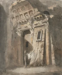 Arc en ruine avec une ligne de lavage, peut-être à Rome