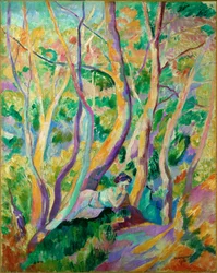 Femme dans un bois (huile sur toile)