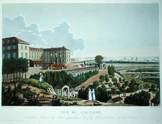 Procession devant un calvaire érigé par les Missions à Mont Valérien, près de Paris, gravé par Queverdo