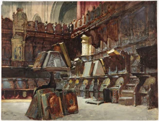 Stalles de chœur dans une cathédrale espagnole, vers 1868