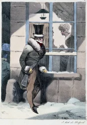 Homme curieux regardant par la fenêtre à l