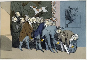 M. M. Directeur, Chef, Employés, Surnuméraires, etc., etc., etc., allant complimenter une nouvelle Excellence - dans "Mœurs administratives" par Henri Monnier