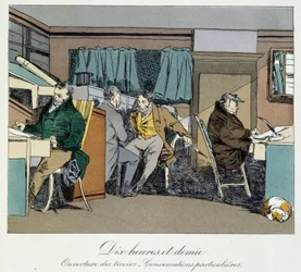 Dix heures et demie : ouverture des tiroirs et conversations privées - dans « Mœurs administratives » par Henri Monnier
