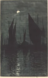 Clair de lune dans le port de Dieppe