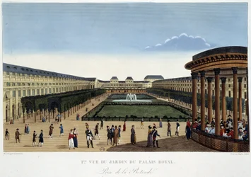 Jardin du Palais-Royal, vers 1820 - dans « Vues de Paris » par Courvoisier