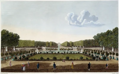 Le Jardin du Luxembourg vu de la terrasse du Palais. Gravure de Courvoisier
