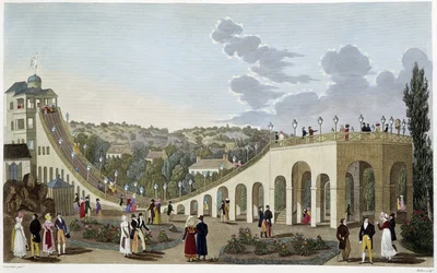 Vue des montagnes de Belleville, vers 1820 - dans Vues de Paris par Courvoisier