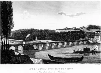 Vue du château et du pont de Saint-Cloud - dessin par Courvoisier