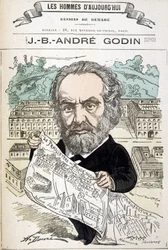 Jean Baptiste André Godin (1817-1888), industriel fondateur de la famille. Dessin de Demare dans « Les hommes d