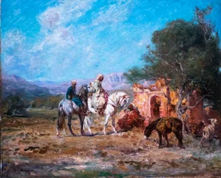 Cavaliers arabes près du mausolée