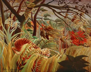 Tigre dans une tempête tropicale (peinture sur toile)
