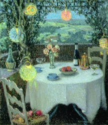 La table sous les lanternes (huile sur toile)
