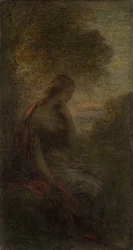 Jeune femme sous un arbre au coucher du soleil, appelée 