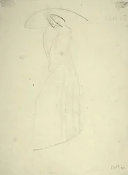 Femme debout avec un grand chapeau