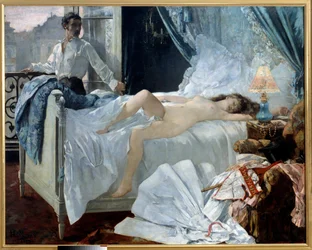 Rolla. Un couple dans une chambre, la femme dort nue et l