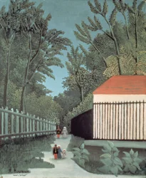 Paysage au parc Montsouris avec cinq figures