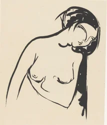 Femme nue touchant sa poitrine