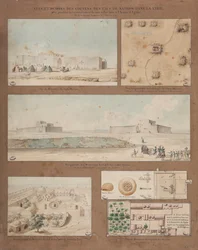 Six vues et dessins du lac Natron en Libye, réalisés lors de la mission de reconnaissance de l