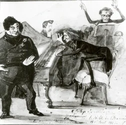 Galop Chromatique Caricature de Luigi Lablache, Franz Liszt (1811-86) au piano et François Habeneck