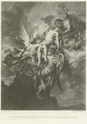 Sarpédon porté à Jupiter depuis la plaine de Troie par le Sommeil et la Mort (gravure)