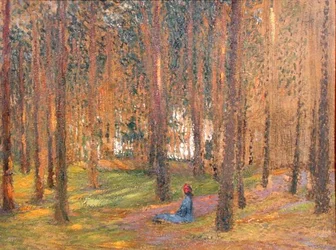 Un promeneur assis dans les bois, vers 1890