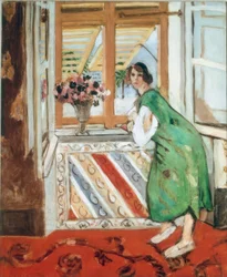 Intérieur à Nice, ou, Jeune femme en robe verte accoudée à