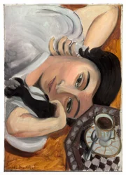 Laurette avec une tasse de café