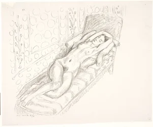 Femme nue, allongée sur une chaise longue