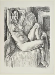 Nu au coussin bleu à côté d