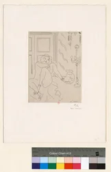 Nu dans un intérieur avec lampe vénitienne et poissons rouges