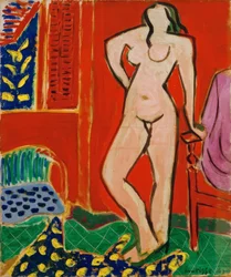 Nu en rose, intérieur rouge