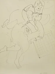 Odalisques avec damier, vers 1928 (plume et encre noire sur papier)