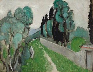 Paysage avec cyprès et oliviers aux environs de Nice, c. 1918 (oil on board laid down on panel)