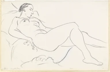 Nu féminin couché (craie noire et blanche sur papier)