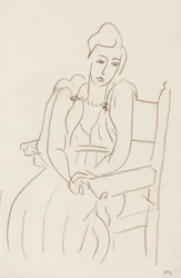 Femme assise (crayon de cire brun sur papier)
