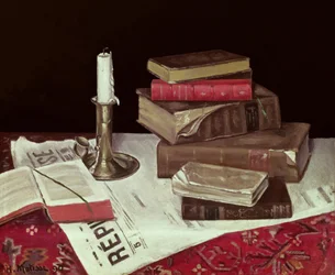 Nature morte avec livres et bougie