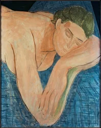 Le rêve (personnage dormant sur un sol bleu)